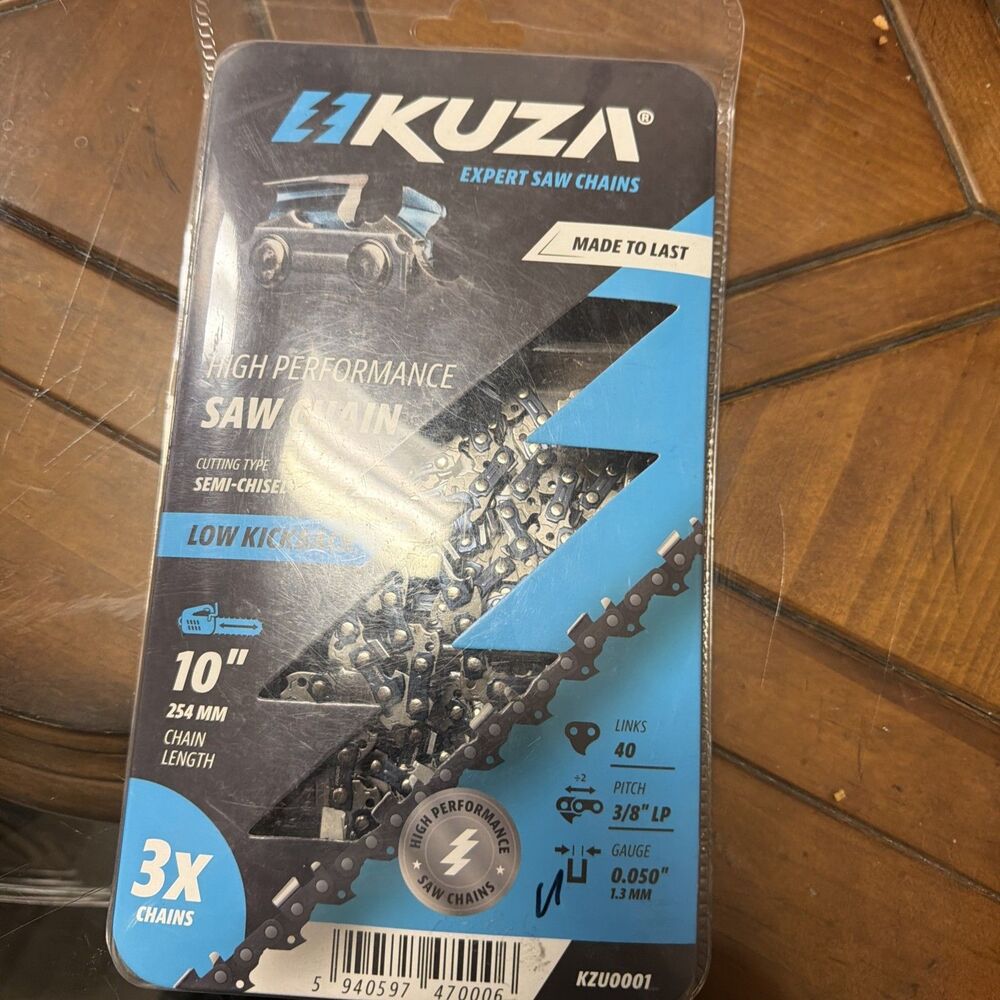 Kuza - 3-pack High Performance Saw Chains - 10" - 40 links - 3/8" Pitch - 0.050"